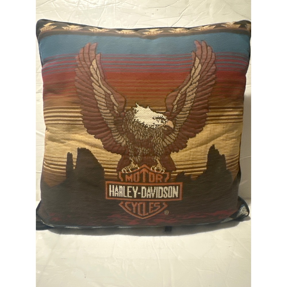 Vintage Harley-Davidson Eagle Woven Tapestry Throw Pillow Dakotah Southwestern